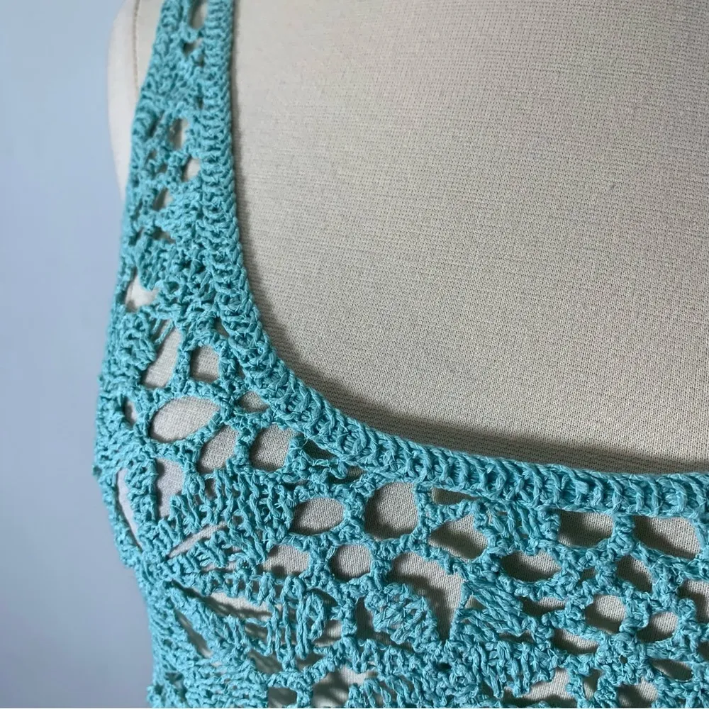 ZARA crochet style crop top blue size M - Image 3