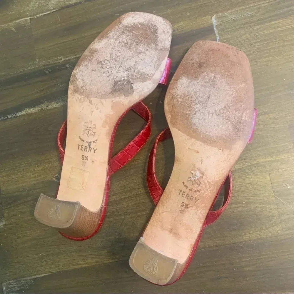 Brighton Red Terry Croc Embossed Leather Square Toe Sandals 90's Y2K Cherry - Image 7