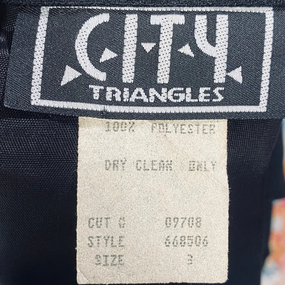 Vintage 90s City Triangles Blazer Animal Print Leopard Trim Fitted Black Small - Image 11