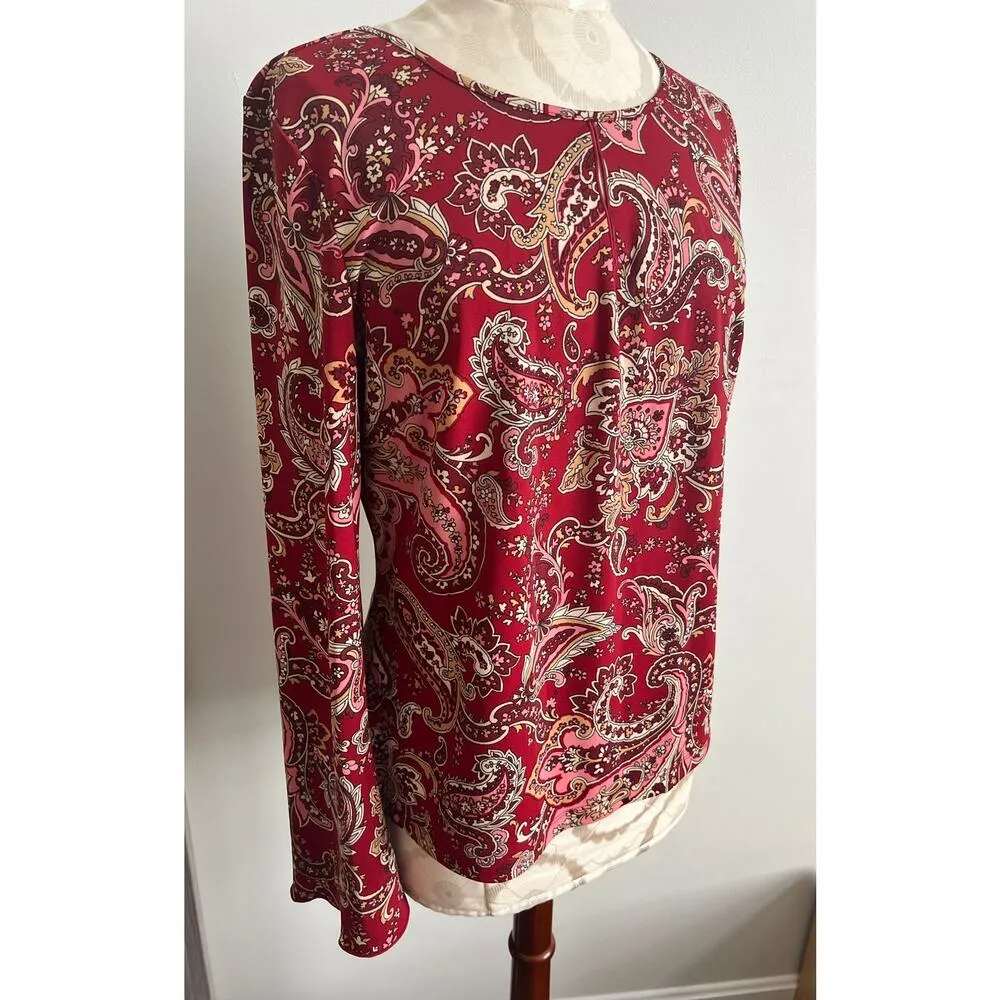 Parallel Women’s Paisley Print Red Blouse Large - Image 2