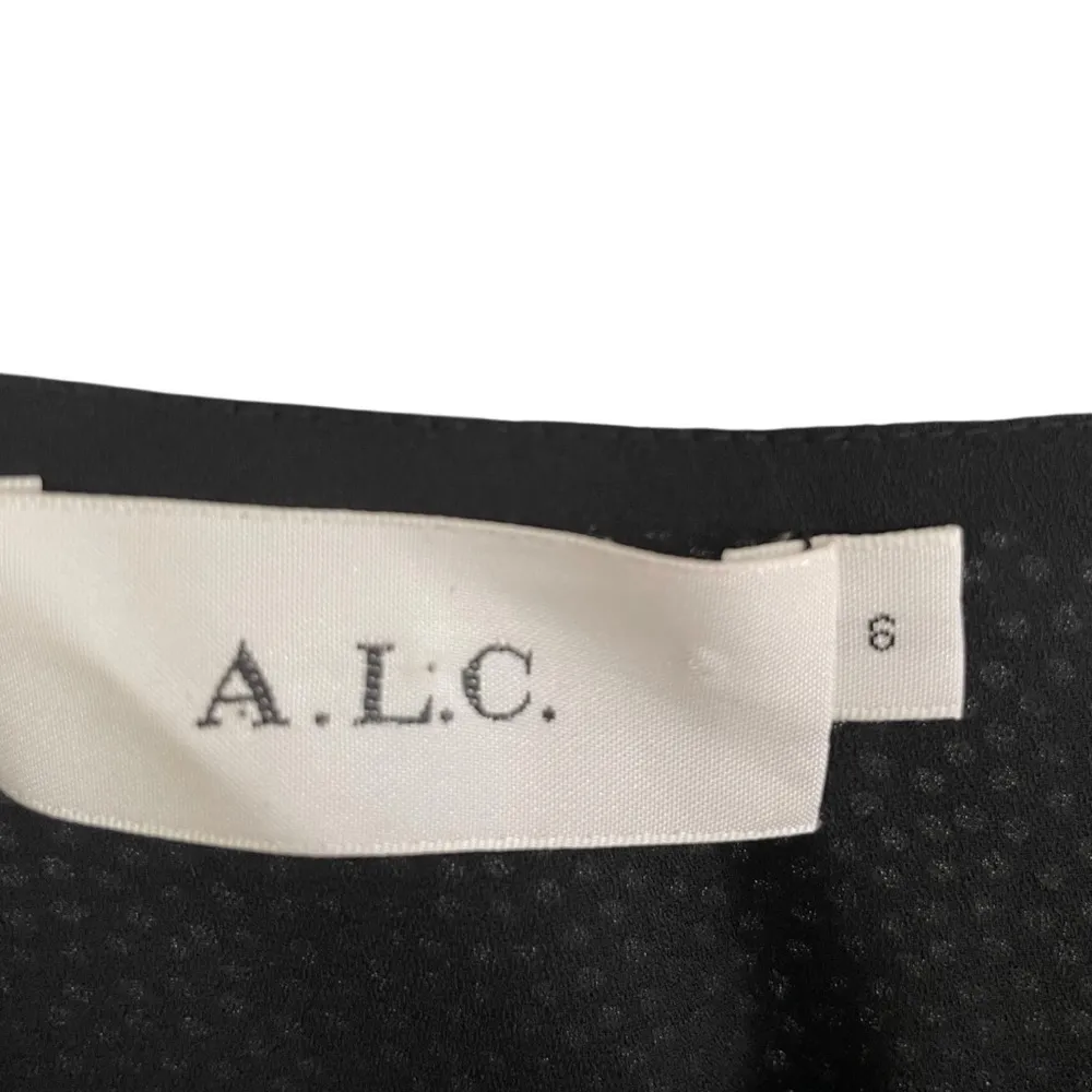 ALC Black Silk Mini Dress White Polka Dot Ruffled Peplum Tiered - Image 5