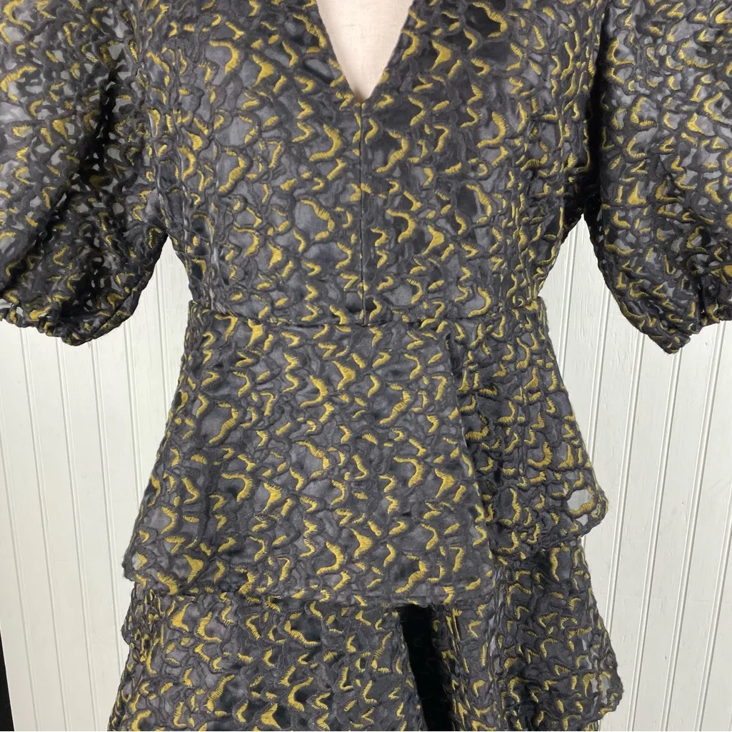 Marie Oliver Women's Everly Ruffled Organza Midi Dress Size 8 Black Jacquard - Image 10