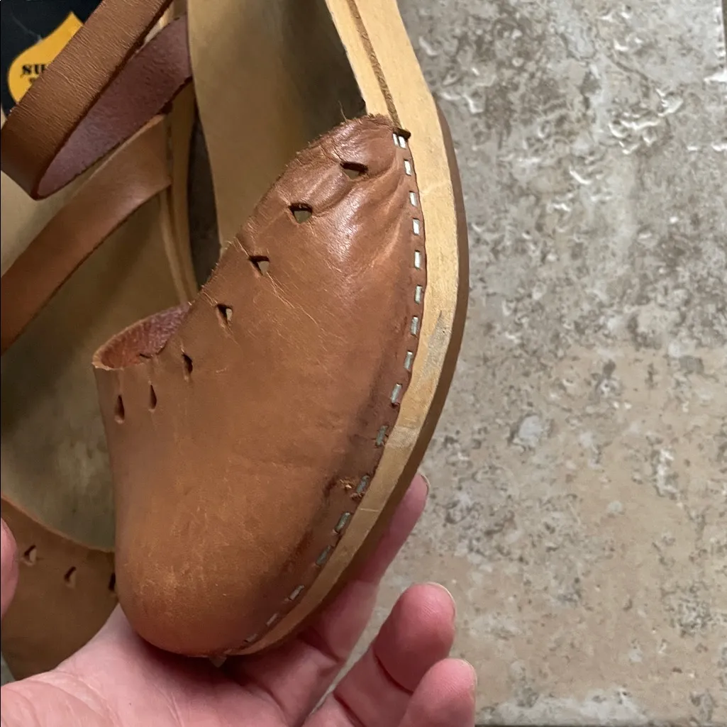 Swedish Hasbeen Haga Plateau Leather Clogs Tan Size 8 - Image 5