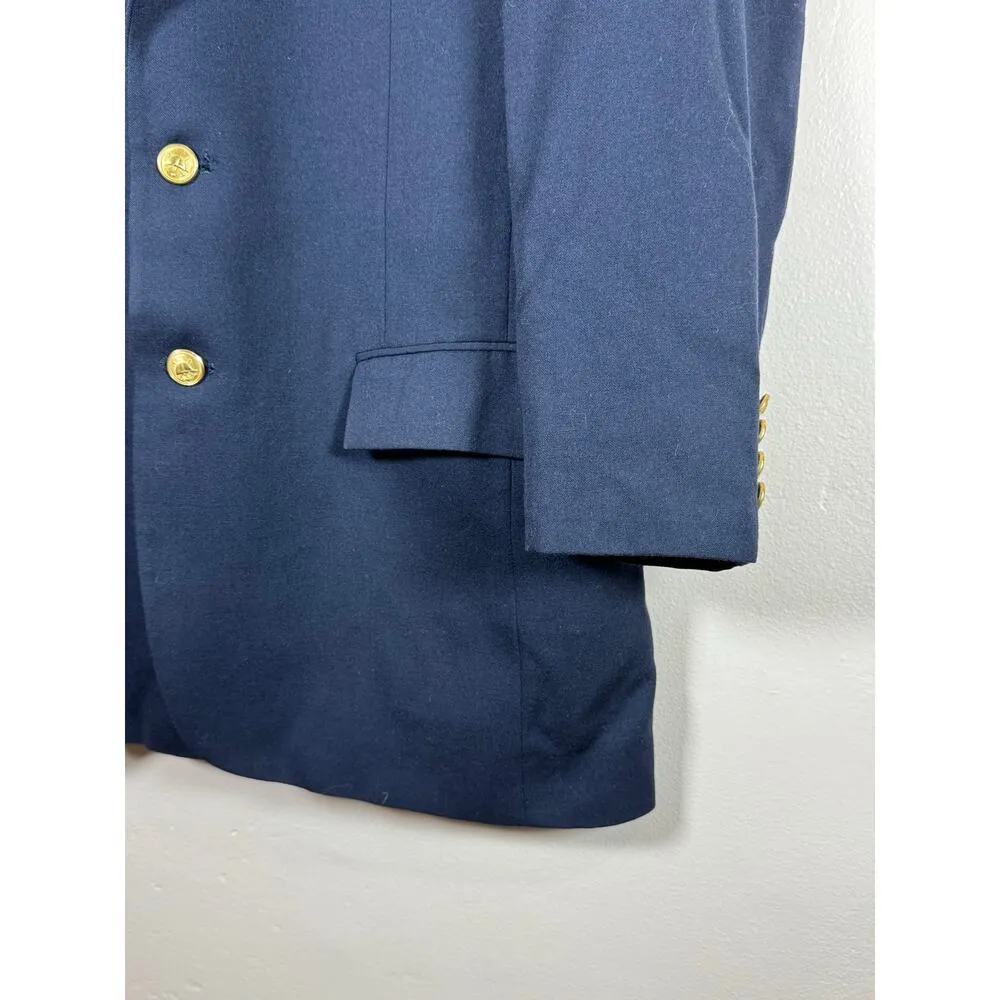 Polo Ralph Lauren Made in USA 100% Worsted Wool Navy Blazer Gold Buttons VTG 20 - Image 6