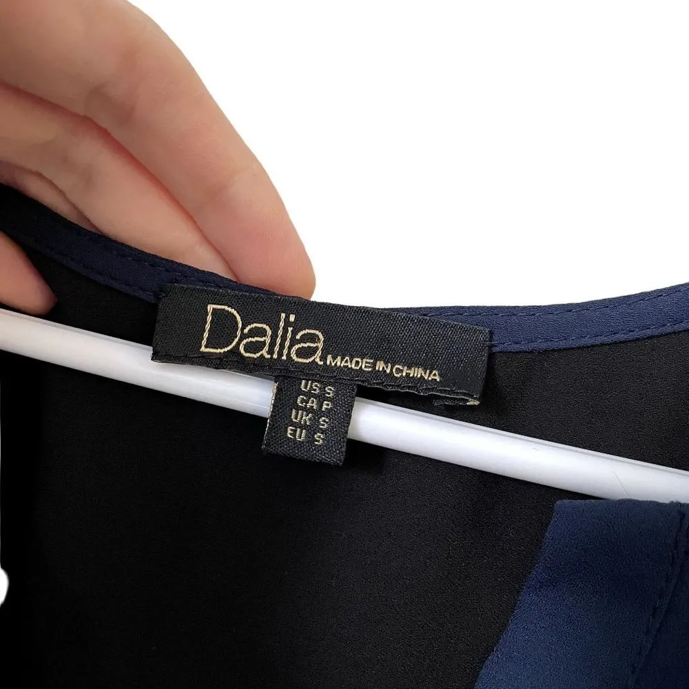 Dalia blue and black formal business casual vneck classic minimalist navy top - Image 3