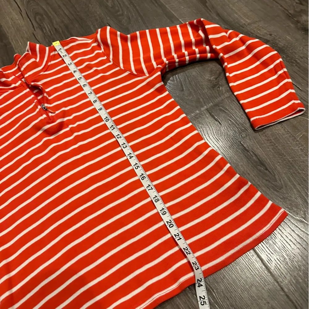 LL Bean Women's L French Sailor 1/4 Zip Pullover Orange White Stripe Long Sleeve - Image 9