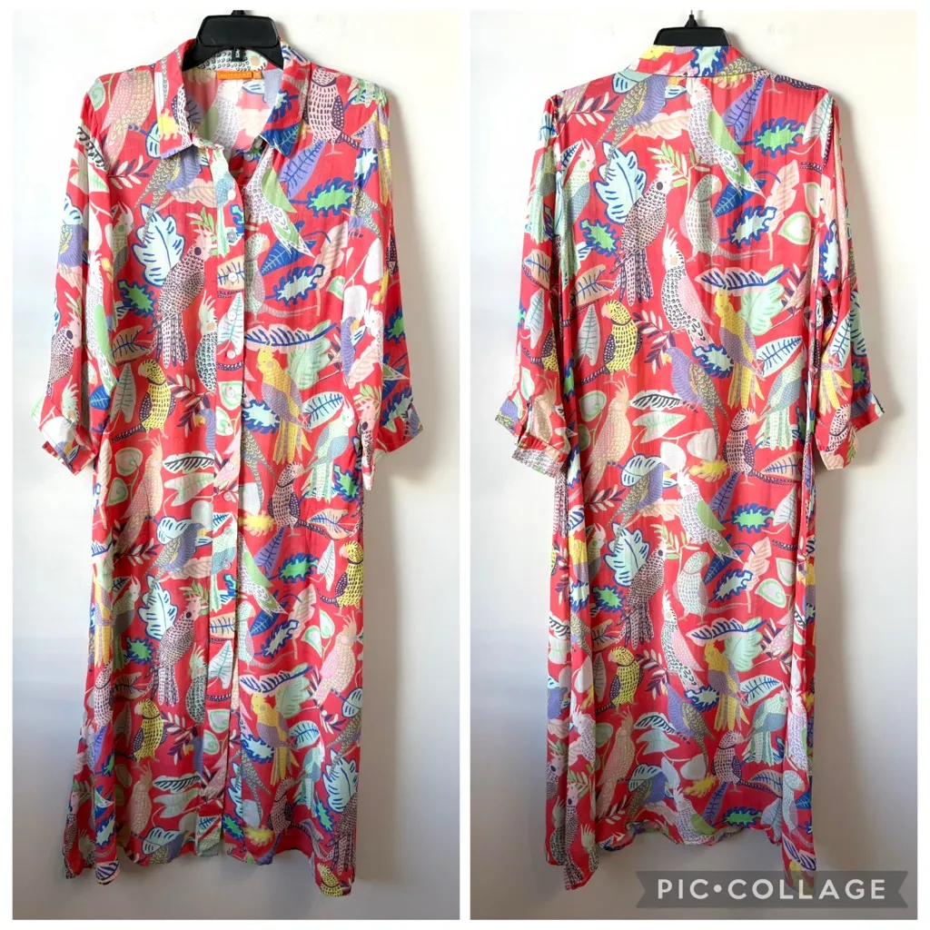 Oliphant Polly Shirt Dress Red 2XL Tropical Parrot Bird Size XXL - Image 2