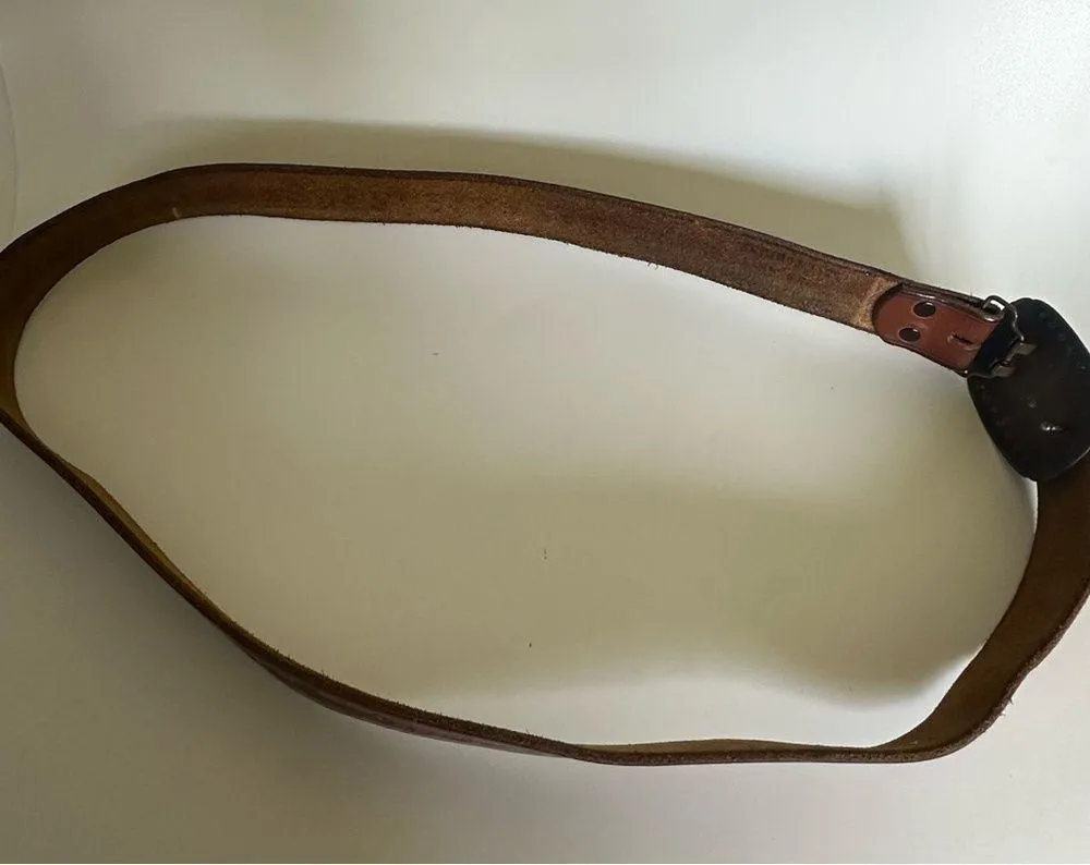 Vintage HAND TOOLED Leather WESTERN Belt XL Brown with Brass Rhinestone Buckle - Image 4