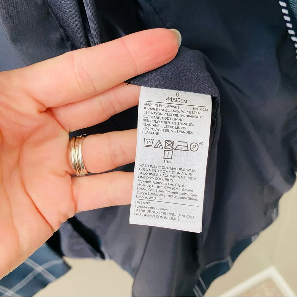 Banana Republic Windowpane Bell Sleeve One Button Blazer Jacket Navy Blue Sz 6 - Image 6