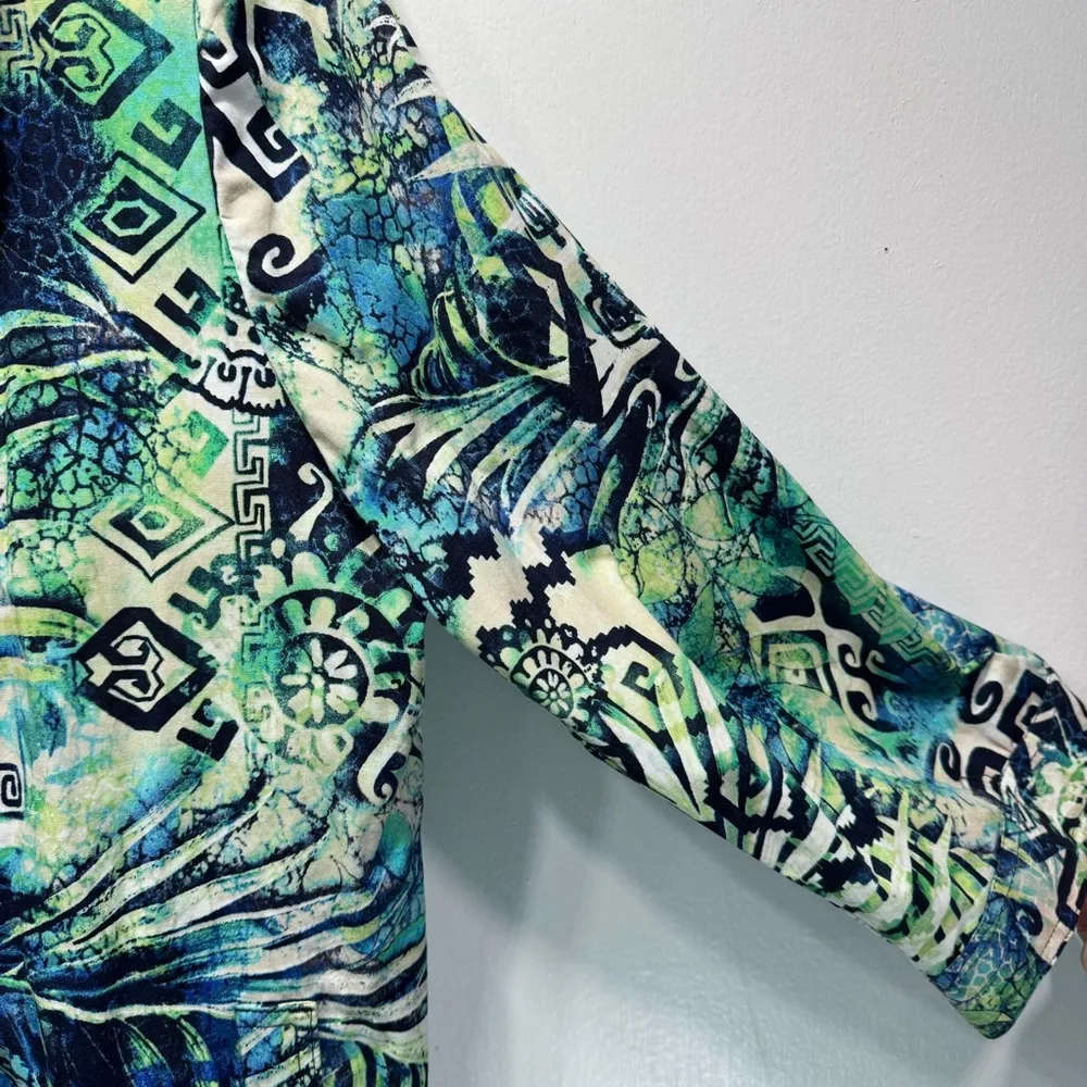 Chico’s Aztec Tribal Print Lightweight Zip Front 3/4 Sleeve Cotton Blend Jacket - Image 7