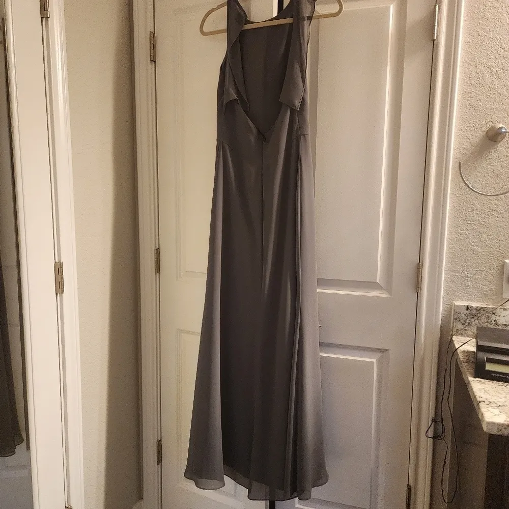 Hayley Paige Occasions Bridesmaid maxi Dress 5714 Gunmetal Gray long chiffon 2 - Image 15