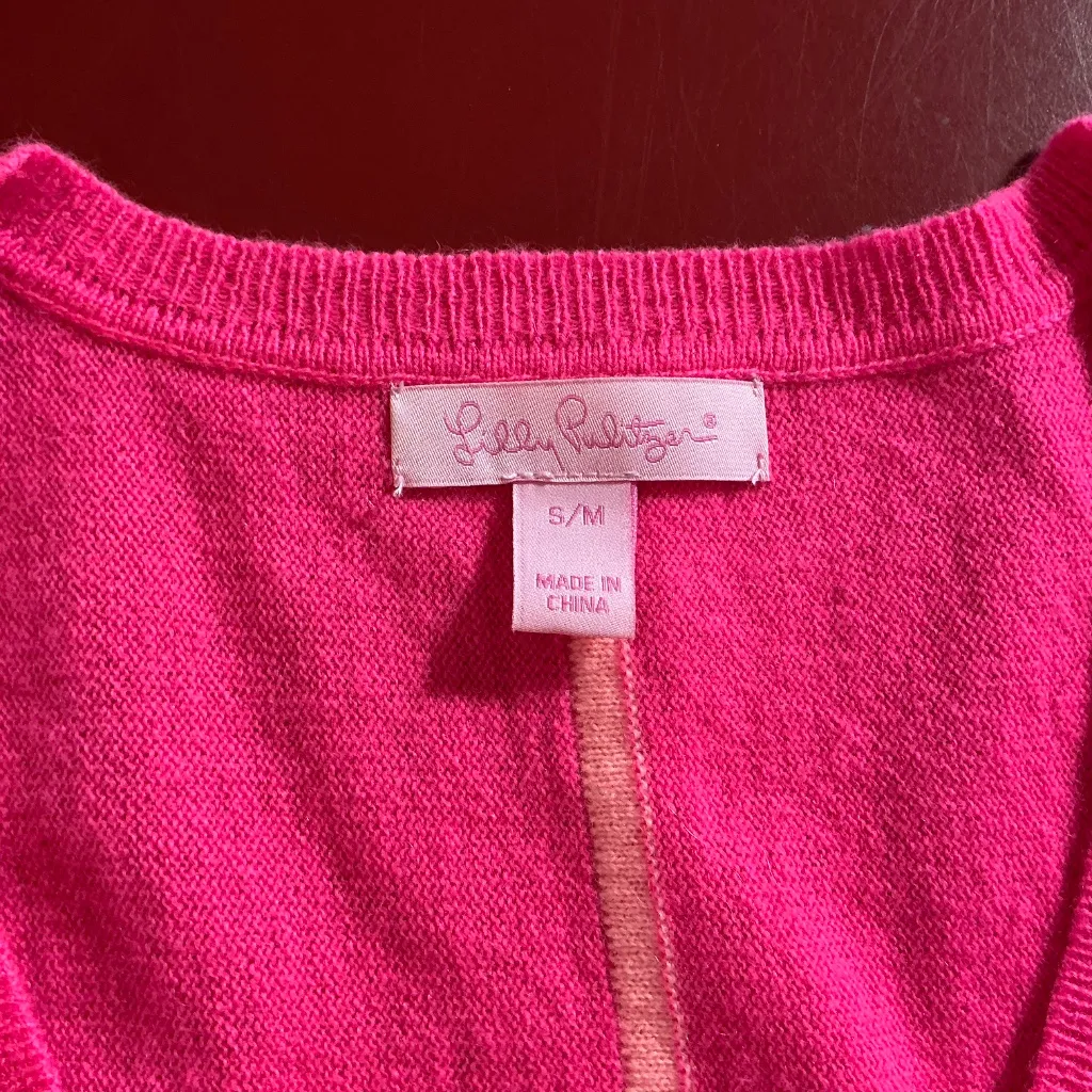 Lilly Pulitzer Sweater S/M Neon Pink 100% Cashmere Oversized Cozy V Neck Womens - Image 9