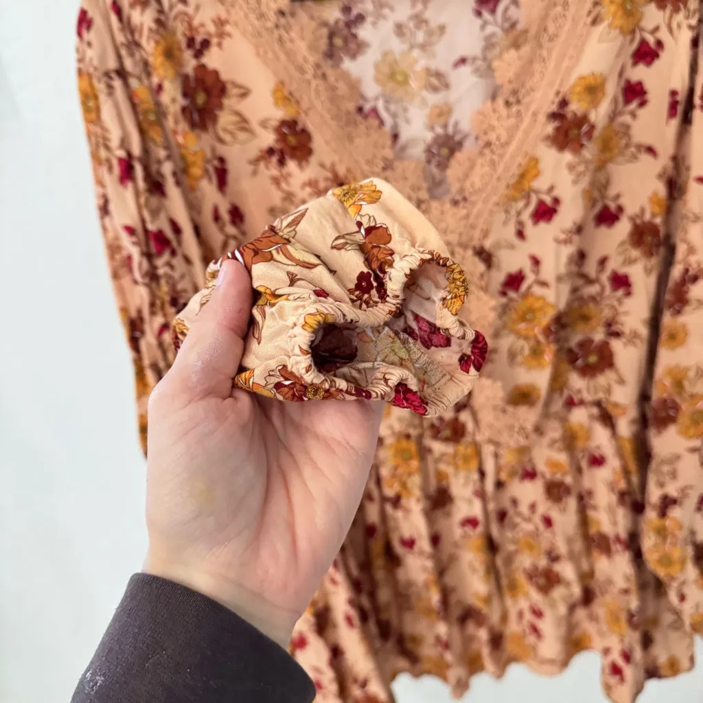 Bloomchic Floral Orange Pink Lace Babydoll Long Sleeve Blouse Plus Size 22/24 - Image 3