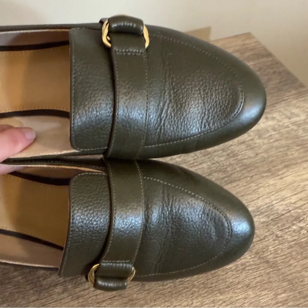 Talbots Dark Green Leather Slip On Loafer Shoes Women’s Sz 9 Gold Accent Office - Image 9