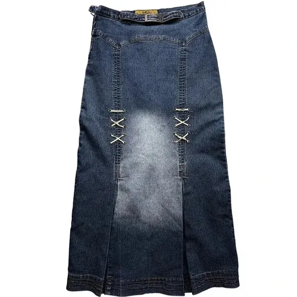 Y2K Maxi lace up jean skirt size 7 - Image 2