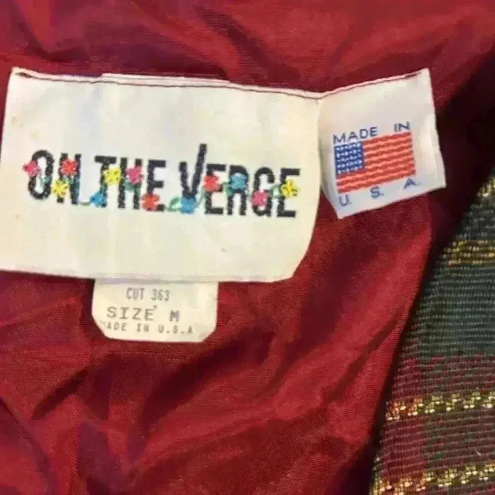 Vintage Christmas Tapestry Tartan Plaid Santa Vest Made In USA Size Medium 80s Red - Image 6