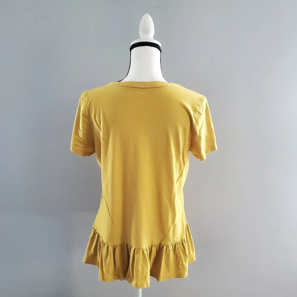 Banana Republic Factory Yellow Designer Tee Peplum Shirt M Size M - Image 2