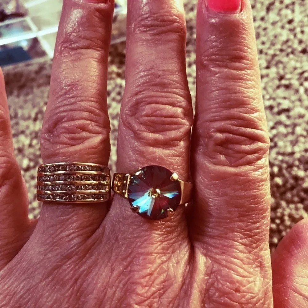 Handcrafted sparkly ring made with Swarovski crystal adjustable fit Gold - Image 3