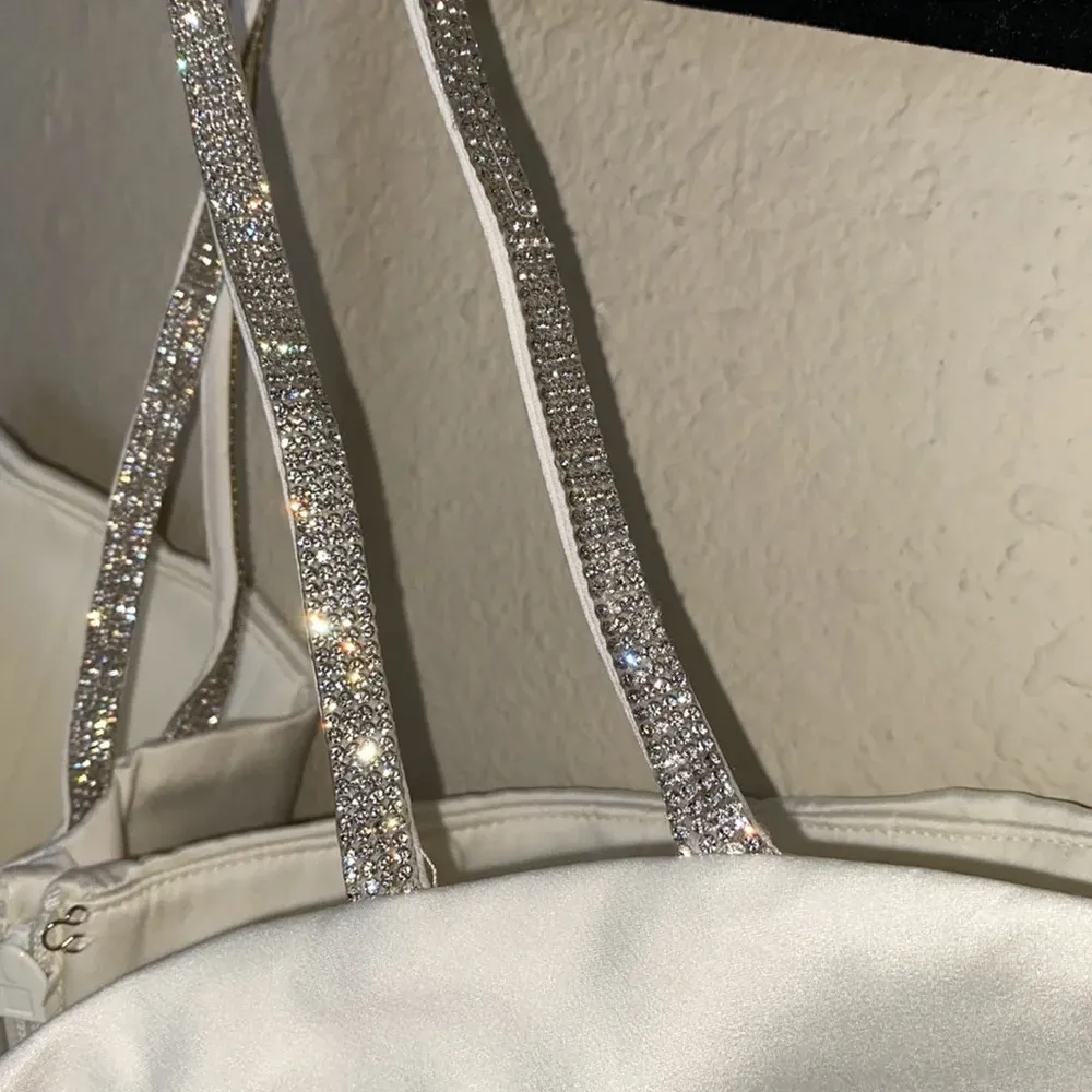 HOUSE OF CB 'Loulou' Ivory Satin Cutout Midi Dress rhinestone NWOT size‎ Large - Image 11