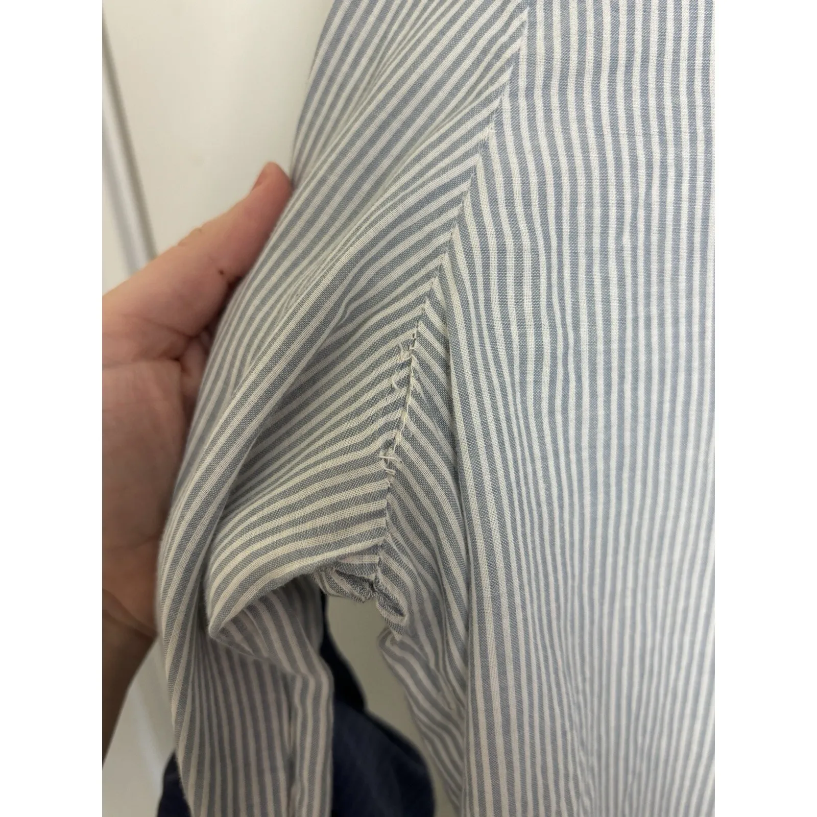 Blue Gray Long Sleeve Collared Striped Top Size Small Coastal Cowgirl Boho - Image 6