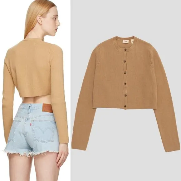 NEW Levi's Norma Sweater Crop Wool Blend Knit Tan Brown Size Large MSRP $80 - Image 3