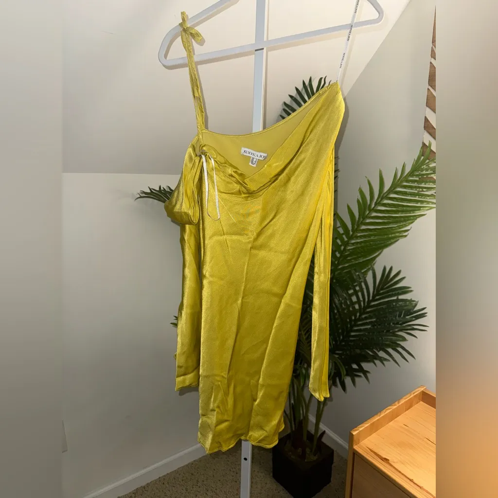 Shona Joy Sofia Asymmetrical Long Sleeve Mini‎ Dress – Lime size US 0 - Image 5