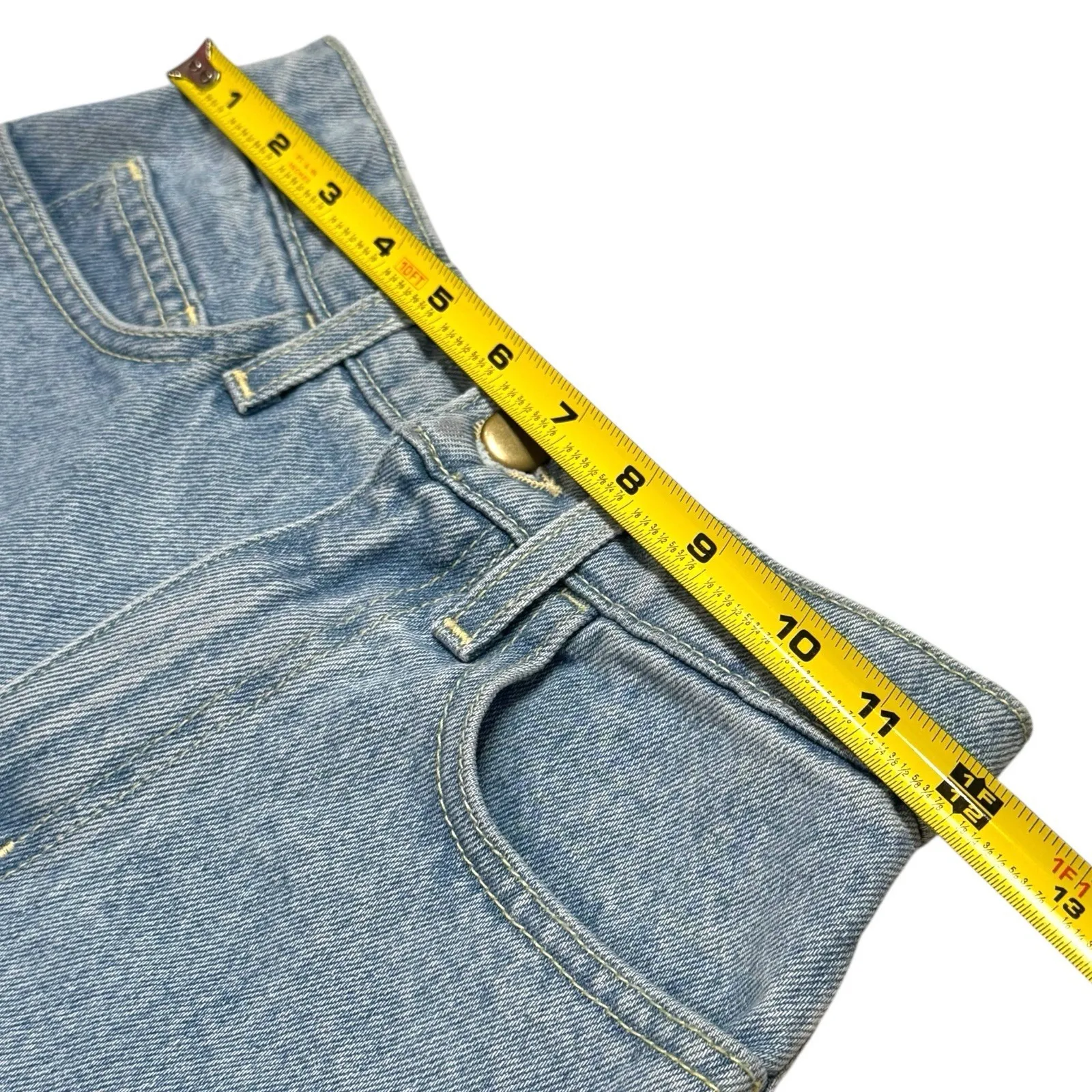 NEW American Apparel High Waist Cuffed Denim Shorts Blue Stone Wash USA 24 - Image 9