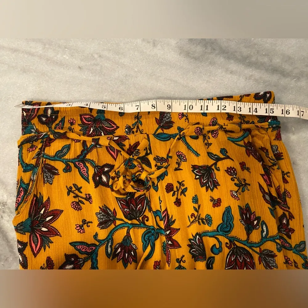 BBJ Los Angeles Mustard Fleur De Lis Flowy Wide Leg Boho Belted Pants Size L Gold Size L - Image 11
