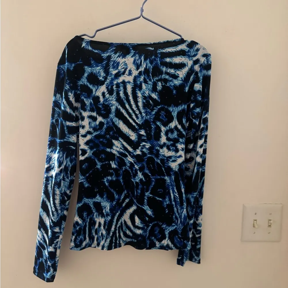 Vintage Cache fun patterned blue longsleeve top size M with belt detail Size M - Image 5