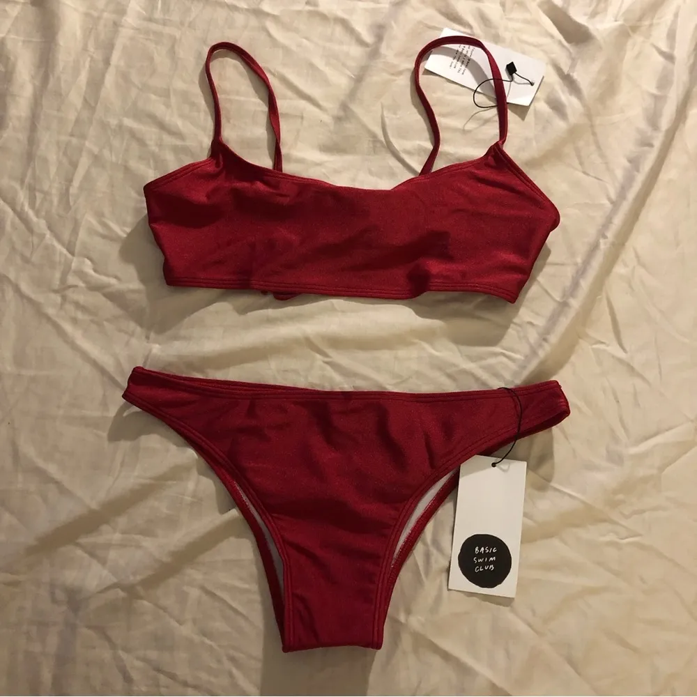 Basic Swim Crimson Shimmery Red Bikini Top & Bottom Size M - Image 6