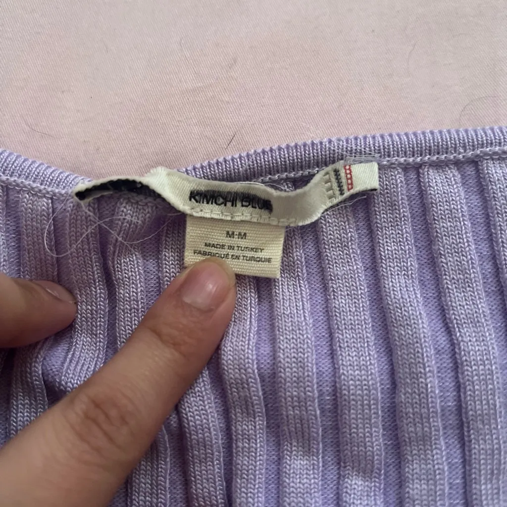 Kimchi Blue Lilac Ribbed Top with Red Gingham Bow Details - Image 2