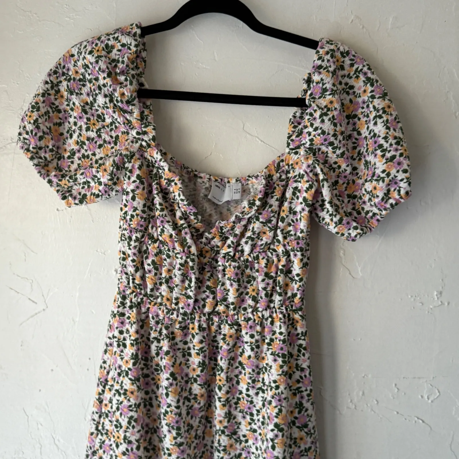 ASOS Floral Puff Sleeve Square Neck Midi Dress Size XS Milkmaid Cottage Midi White - Image 3