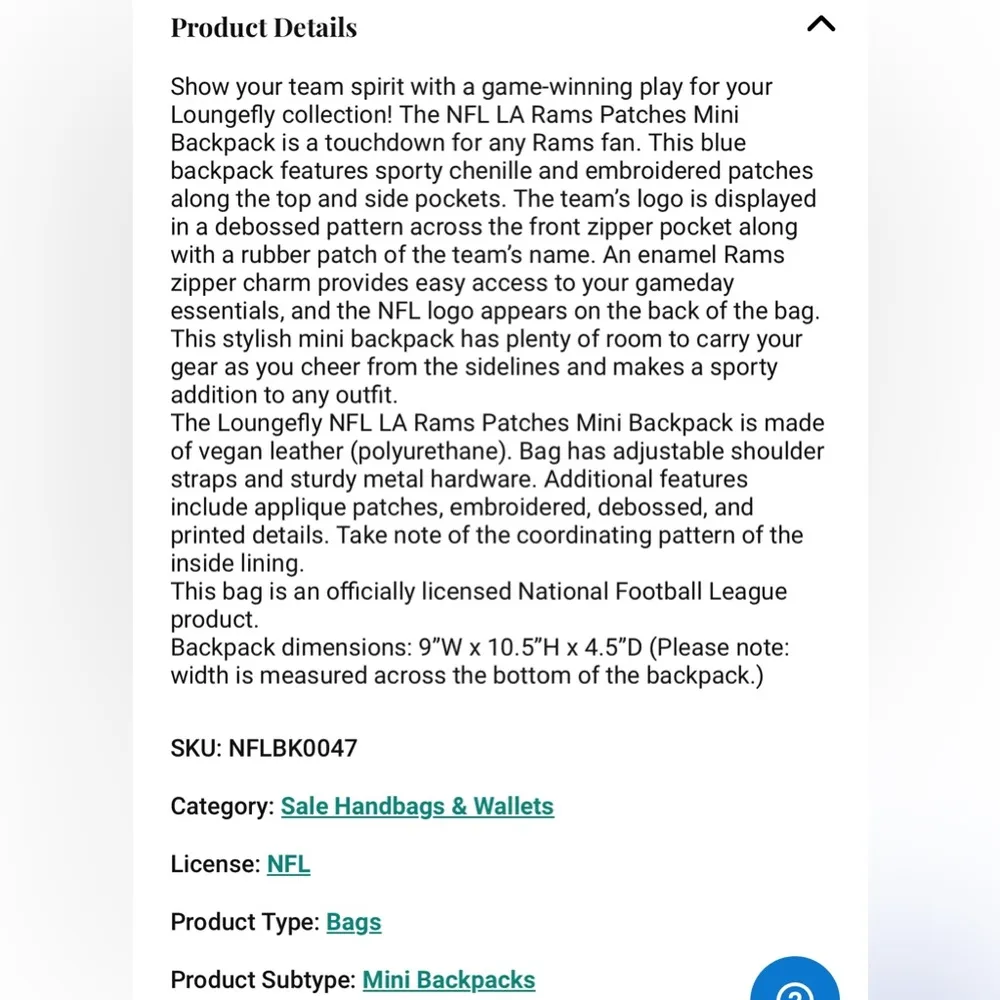 Loungefly Los Angeles Rams patch mini backpack - Image 6