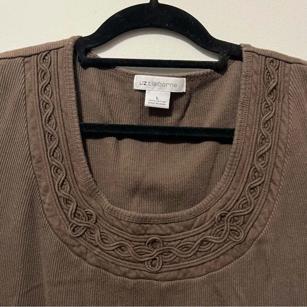 Liz Claiborne Chocolate Brown Y2K Style Ribbed Cotton Top Size L - Image 4
