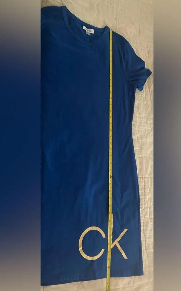 CALVIN KLEIN women`s T shirt Dress Big CK Logo T-shirt dress Royal Blue Sz M - Image 5