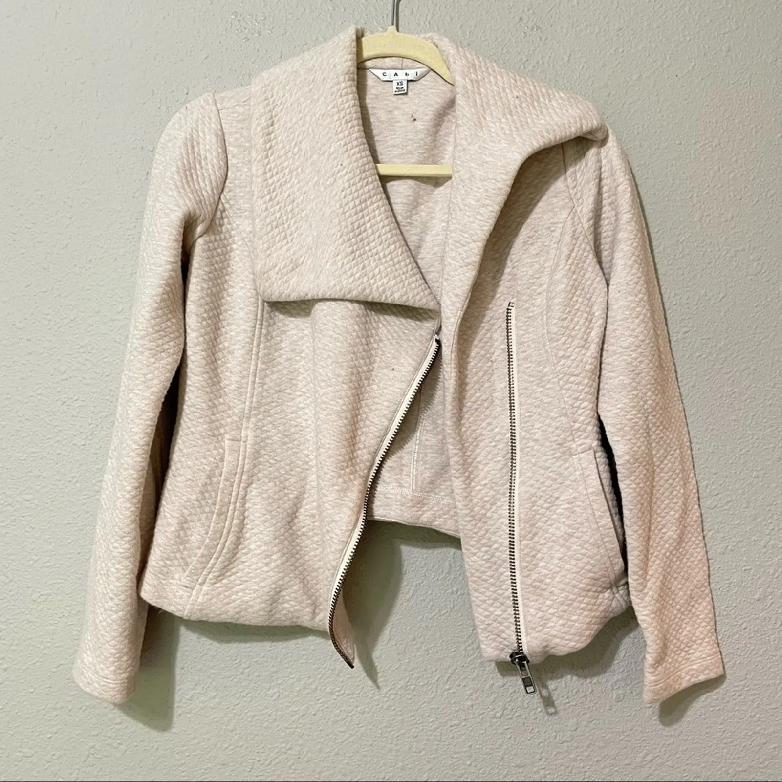 Cabi Cream Knit Moto Zip Bomber Jacket Womens XS Cotton Blend Lightweight - Image 6