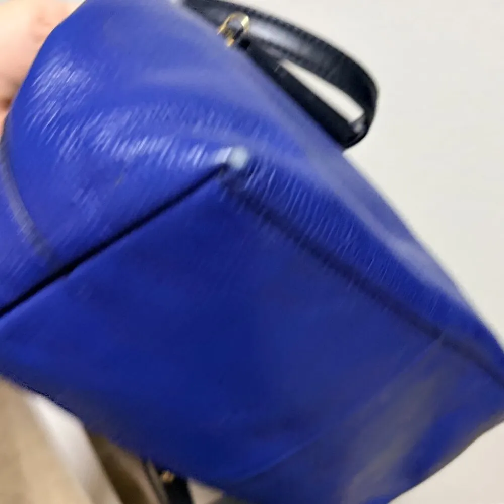 BCBGMaxAzria Navy and Brown Leather Double Handle Purse Crossbody Strap Satchel - Image 12