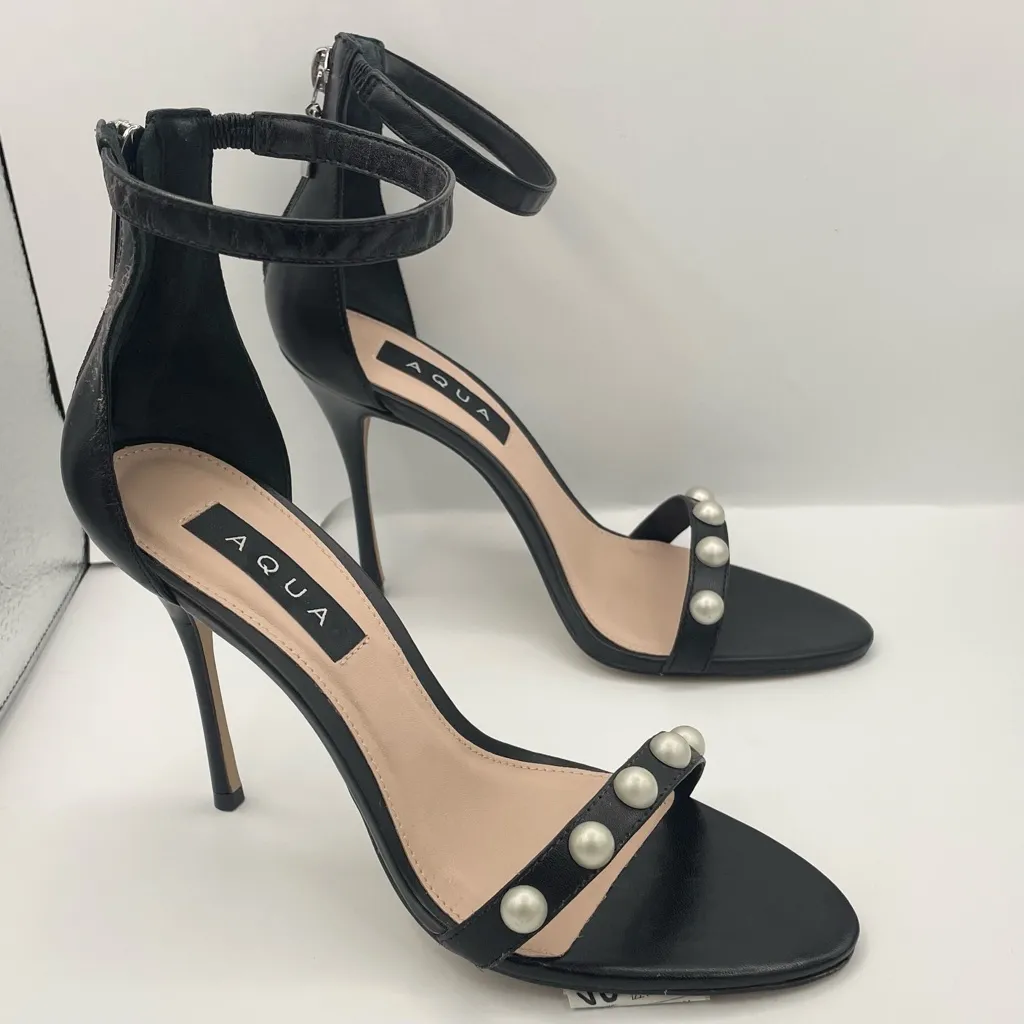 Aqua pearl ankle strap black high heel stiletto women’s Size 8.5M- Bloomingdales - Image 8