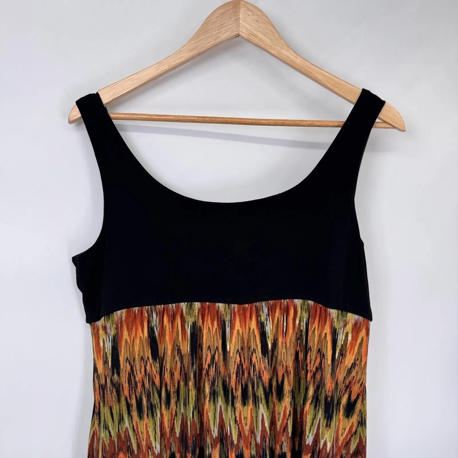 Vintage Y2K Ronni Nicole Babydoll Dress Sz 12 Black Orange Fall Watercolor Print - Image 5