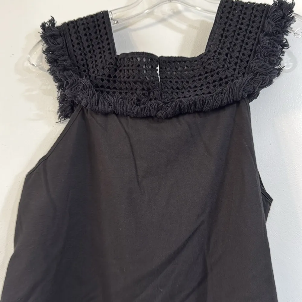 Madewell Womens Black Sundream Crochet Fringe Shift Night Out Dress 4 Boho - Image 10