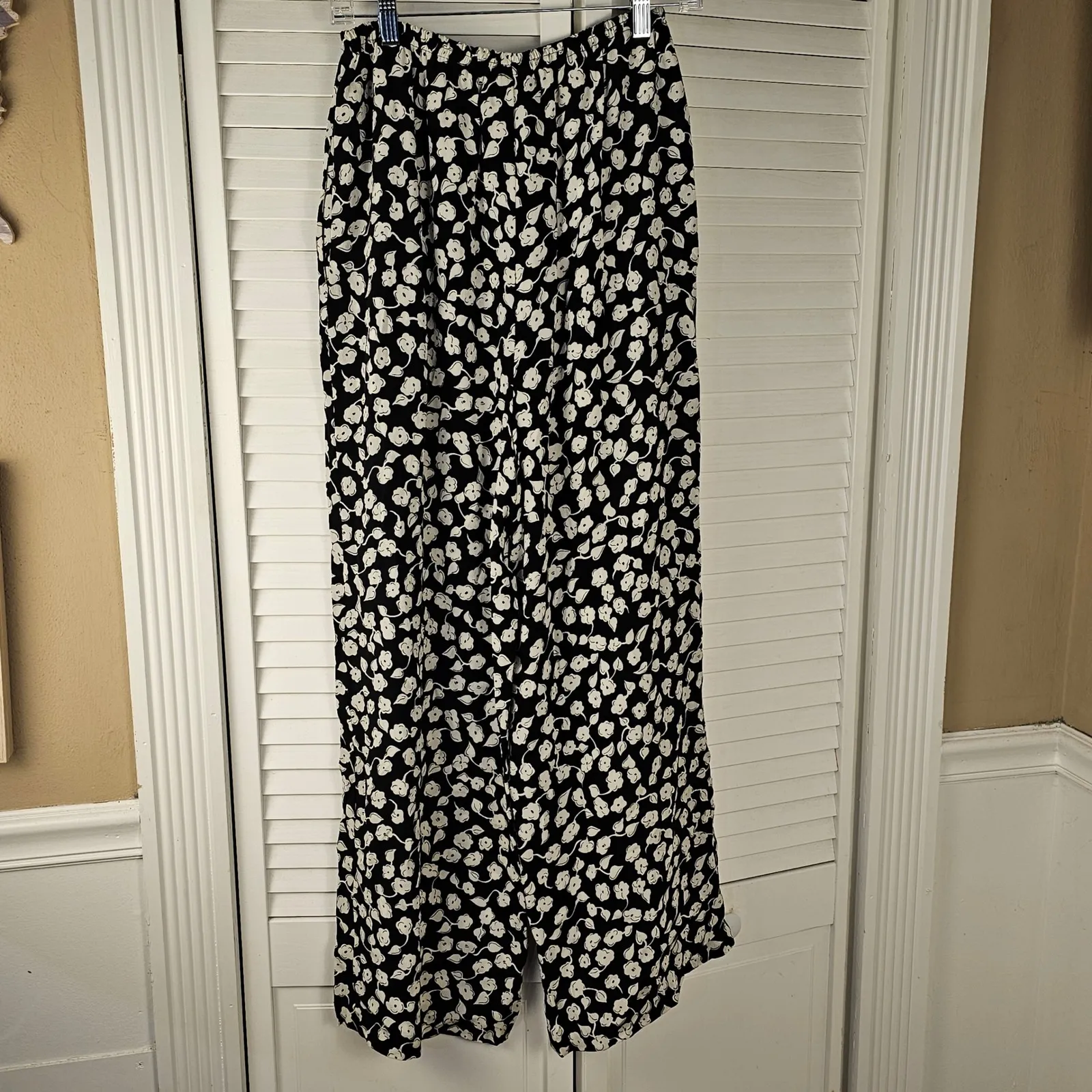 Anna Sui Womens‎ Black White Floral Wide Leg Pants Medium - Image 2