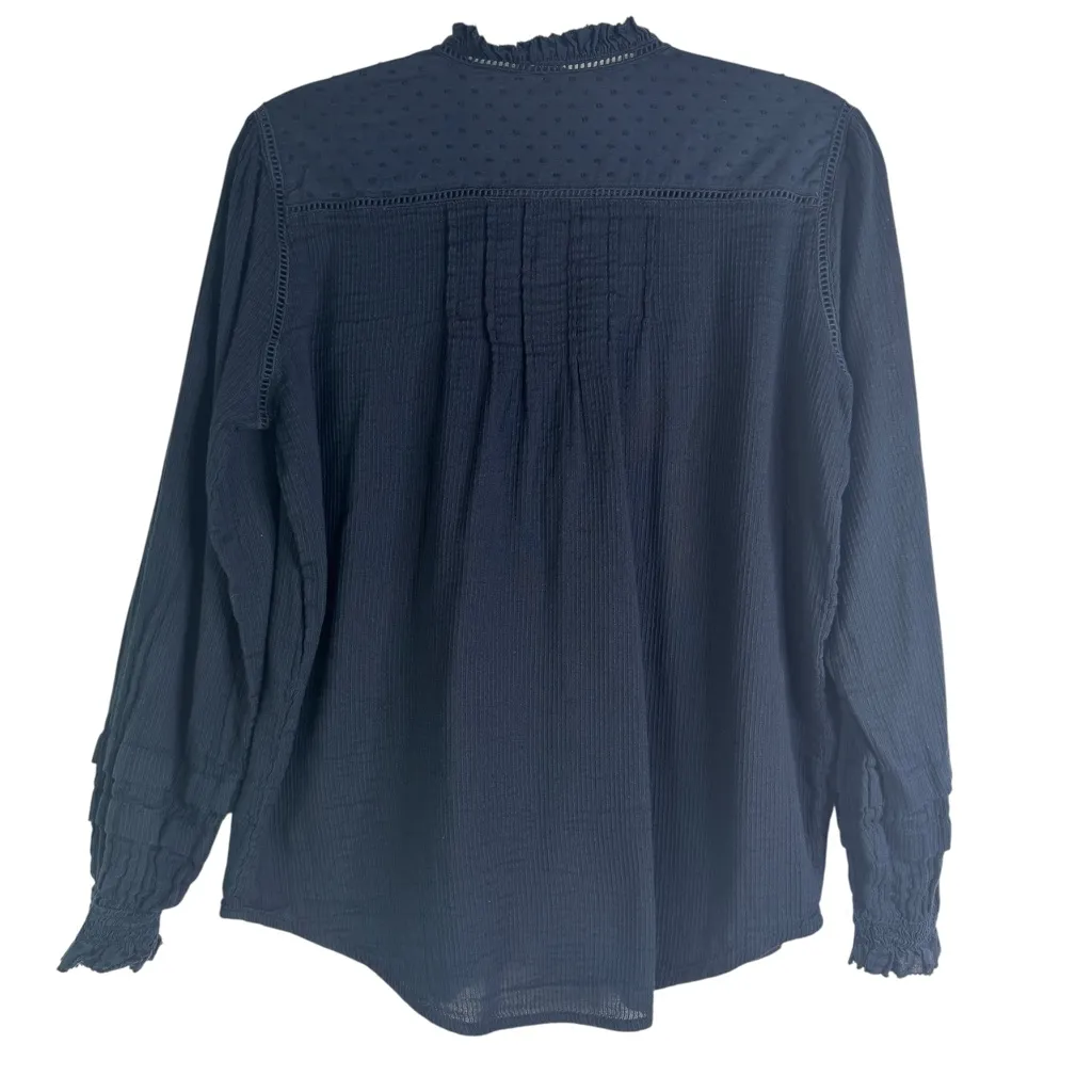 Quince Organic Textured Cotton Peasant Blouse Navy Blue 100% Cotton Swiss Dot S - Image 10