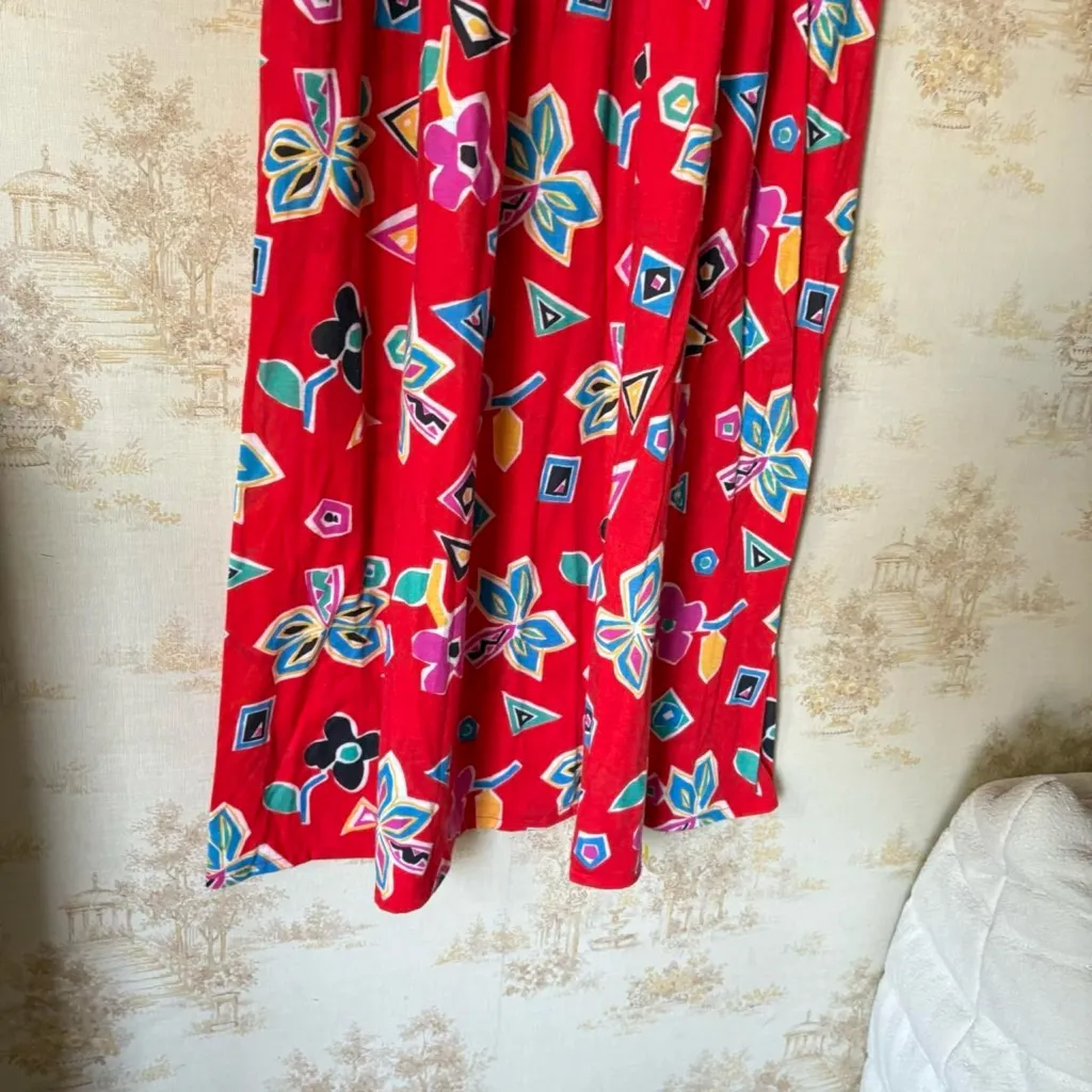Vintage 90s red multi floral jumper maximalist art teacher Miss Frizzle dress Size 14 - Image 5