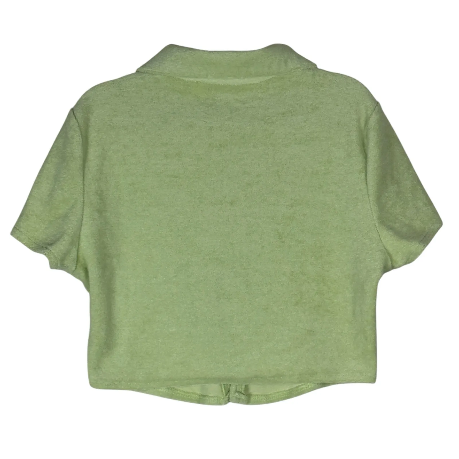 Beige Botany Terry Cloth Crop Top Womens S Pastel Green Button Front Collared - Image 3
