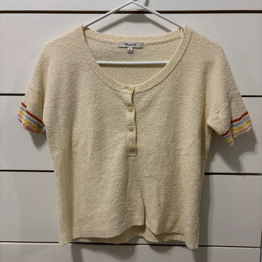 Madewell Henley Sweater Tee in Rainbow Stripe - Image 2