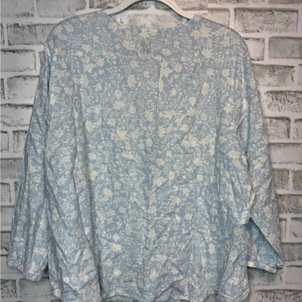 Joie Blue & White Button Down VNeck Linen Shirt Cottagecore Women's 2XL - Image 6
