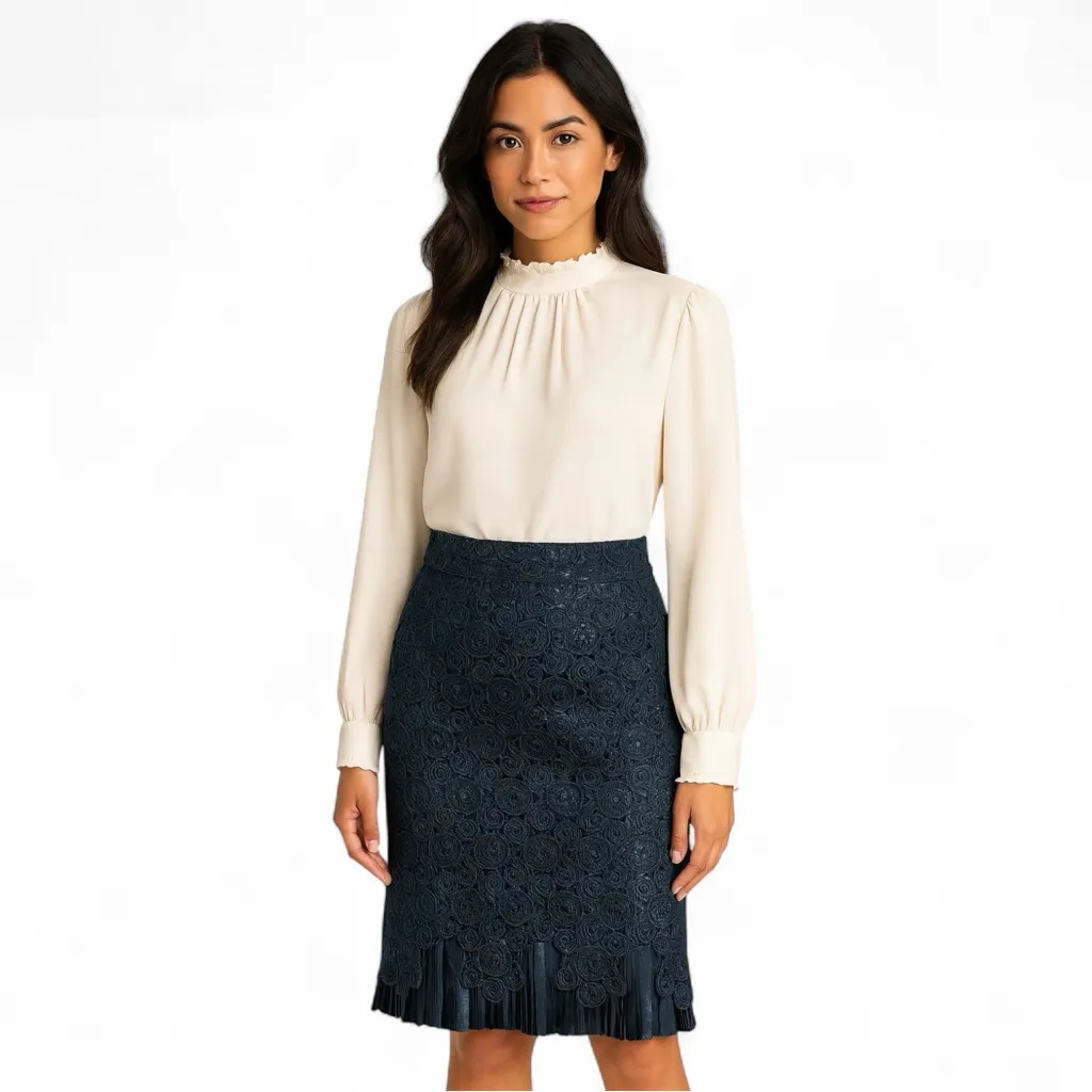 Anthropologie Leifsdottir Black Crochet Lace Pleated Pencil Skirt – Size 6 - Image 3