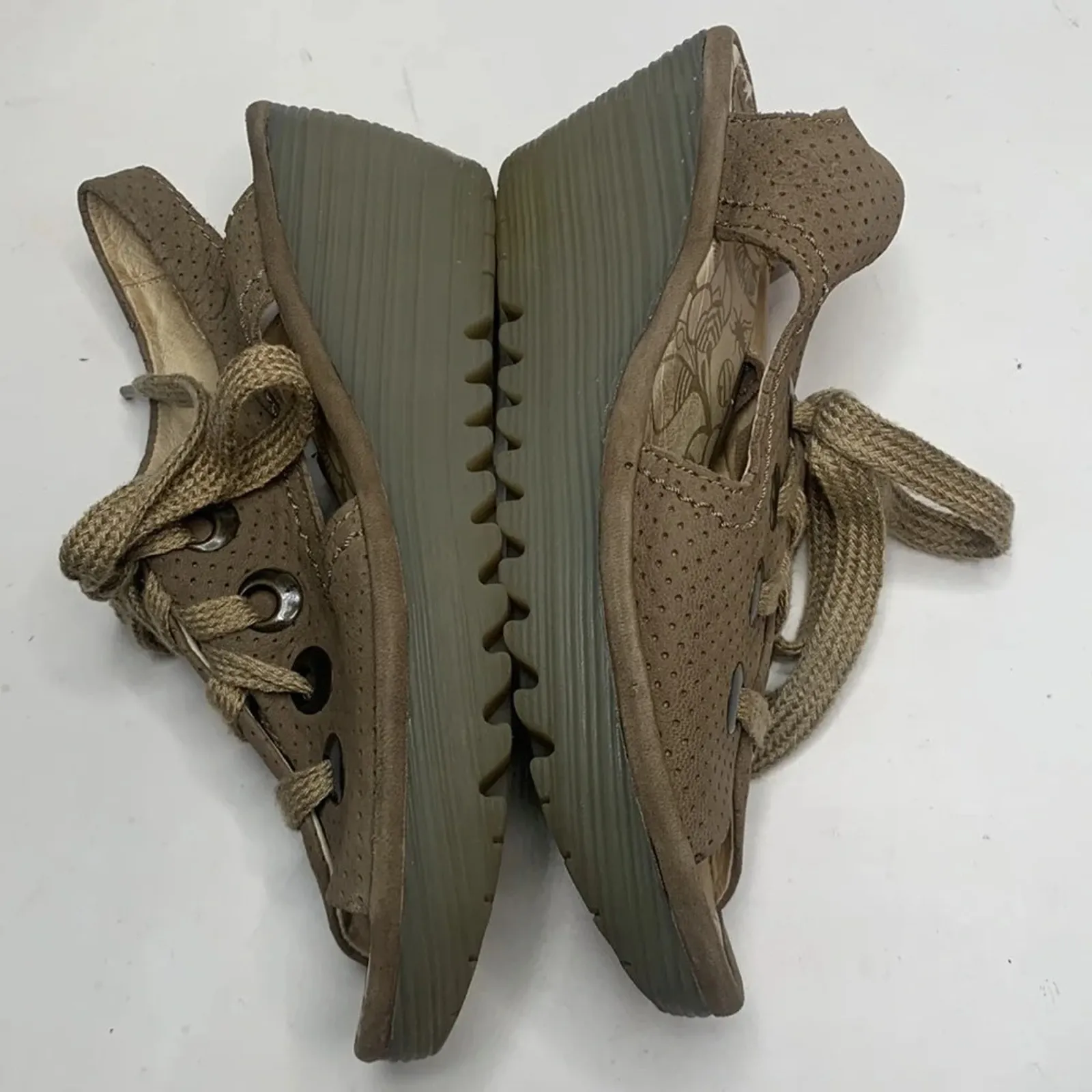 Fly London Yiva Perforated Taupe Lace Up Wedge Sandals S-055 Sz 40 EU / 9-9.5 US - Image 5