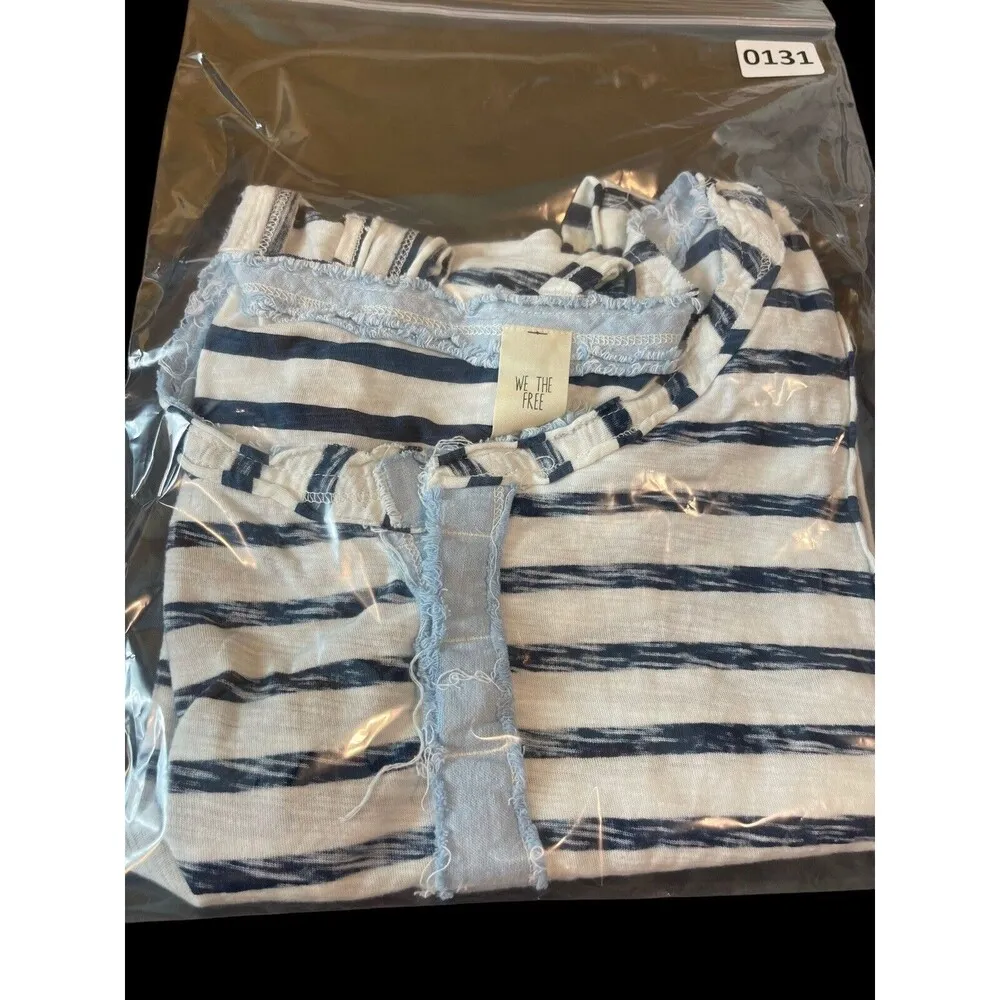 Free People Blue White Nautical Theme Lightly Distressed Sleeveless Top M - Image 6