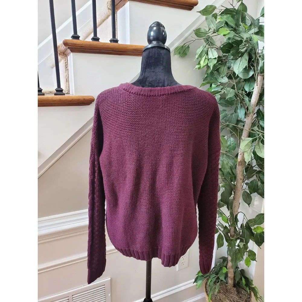 Mudd Women's Maroon Acrylic Round Neck Long Sleeve Pullover Knit Sweater Size M - Image 6